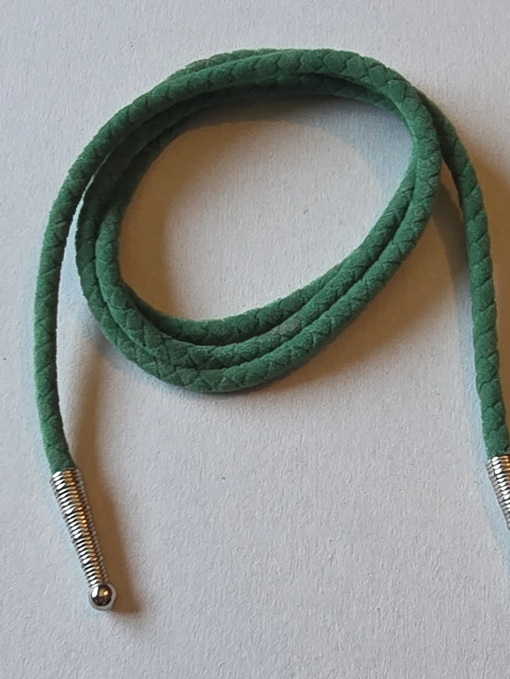 Men's Braided Green Cord Tie with Silver Tips